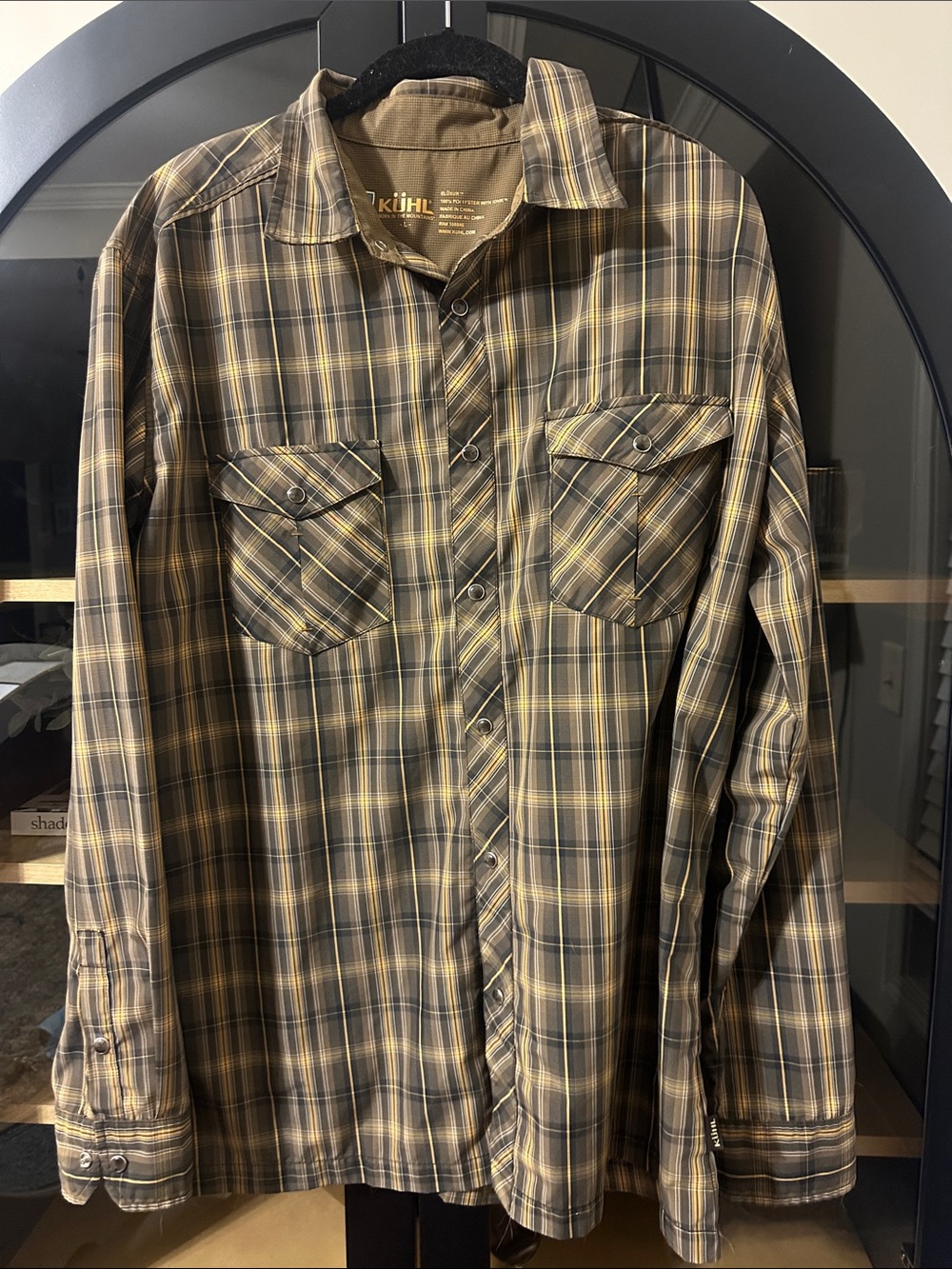 Kuhl Men's Plaid Button-Down Shirt in Brown and Yellow Plaid